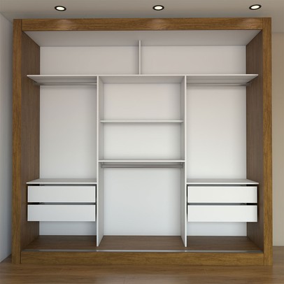 Guarda-Roupa Casal Louise 3 Portas de Correr 4 Gavetas Espelhado Cinamomo - Panorama Móveis