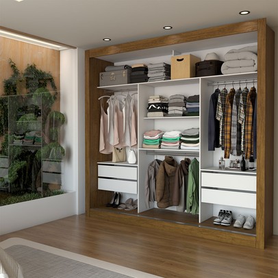 Guarda-Roupa Casal Louise 3 Portas de Correr 4 Gavetas Espelhado Cinamomo - Panorama Móveis