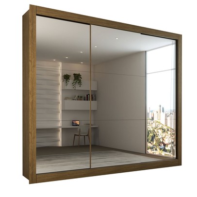 Guarda-Roupa Casal Louise 3 Portas de Correr 4 Gavetas Espelhado Cinamomo - Panorama Móveis