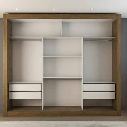 Guarda-Roupa Casal Louise 3 Portas de Correr 4 Gavetas Espelhado Cinamomo - Panorama Móveis