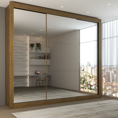 Guarda-Roupa Casal Louise 3 Portas de Correr 4 Gavetas Espelhado Cinamomo - Panorama Móveis