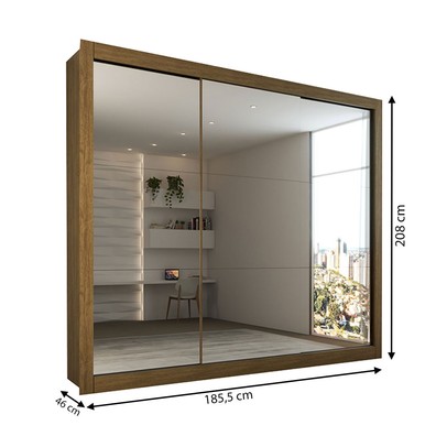 Guarda-Roupa Casal Louise 3 Portas de Correr 4 Gavetas Espelhado Cinamomo - Panorama Móveis