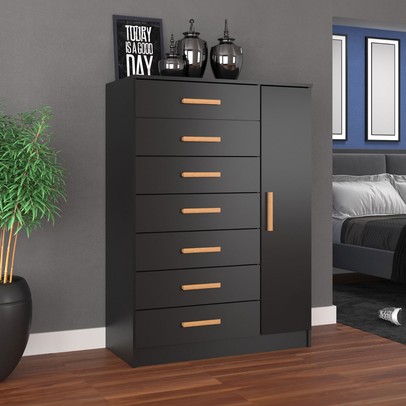 Cômoda Solis 1 Porta 7 Gavetas Preto - Pnr Móveis