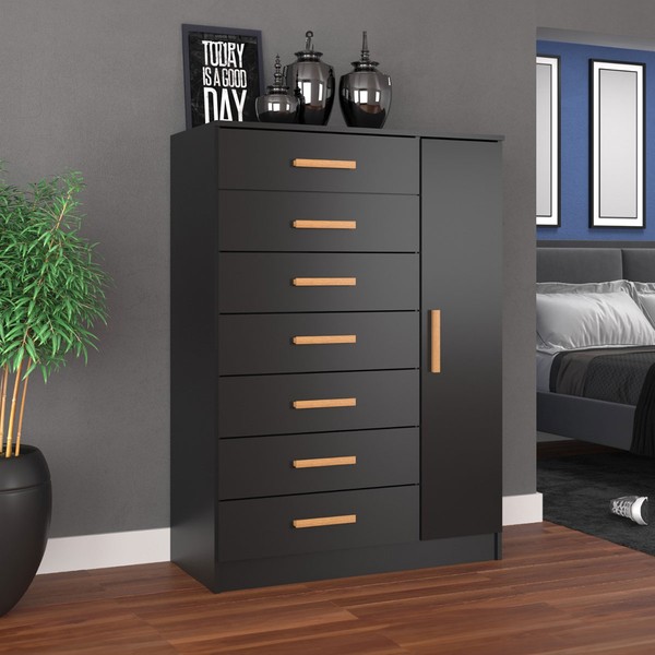 Cômoda Solis 1 Porta 7 Gavetas Preto - Pnr Móveis