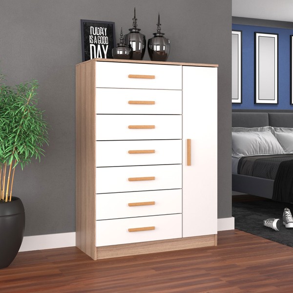 Cômoda Solis 1 Porta 7 Gavetas Demolição/Branco - Pnr Móveis