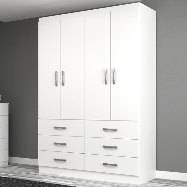 Guarda-Roupa Solteiro áquila 4 Portas 6 Gavetas Branco - Pnr Móveis