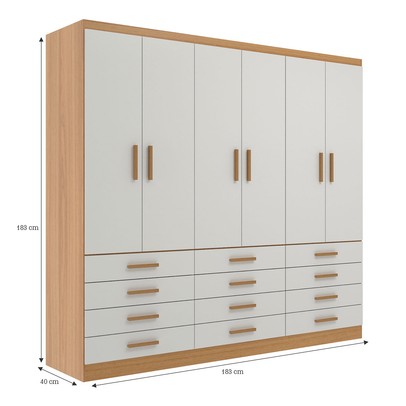 Guarda-Roupa Casal Arkansas 6 Portas 12 Gavetas Cinamomo/Branco - Pnr Móveis