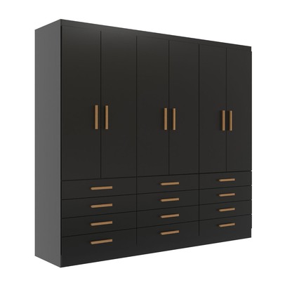 Guarda-Roupa Casal Arkansas 6 Portas 12 Gavetas Preto - Pnr Móveis