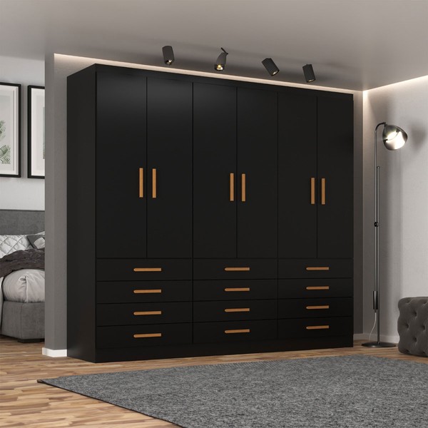 Guarda-Roupa Casal Arkansas 6 Portas 12 Gavetas Preto - Pnr Móveis