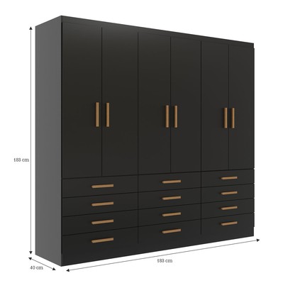 Guarda-Roupa Casal Arkansas 6 Portas 12 Gavetas Preto - Pnr Móveis