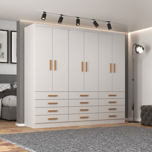 Guarda-Roupa Casal Arkansas 6 Portas 12 Gavetas Branco - Pnr Móveis