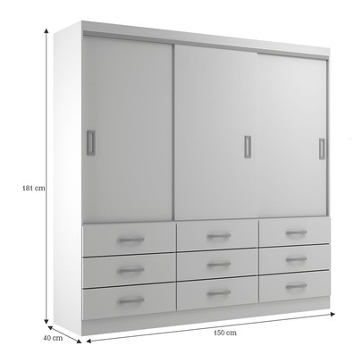 Guarda-Roupa Casal Honduras 3 Portas 9 Gavetas Branco - Pnr Móveis