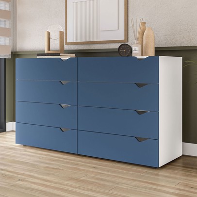 Cômoda Porto 8 Gavetas Branco/Azul - Politorno