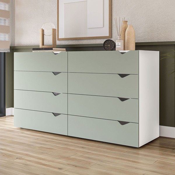 Cômoda Porto 8 Gavetas Branco/Verde - Politorno