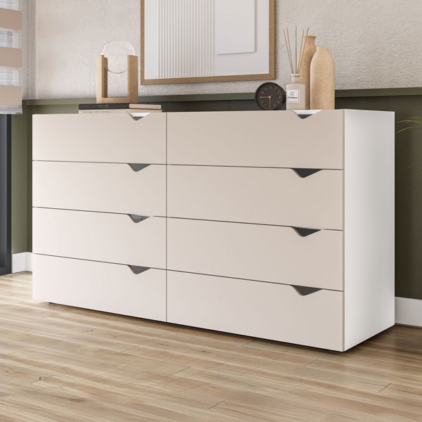 Cômoda Porto 8 Gavetas Branco/Creme - Politorno