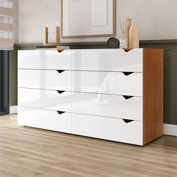 Cômoda Porto 8 Gavetas Freijó/Branco - Politorno