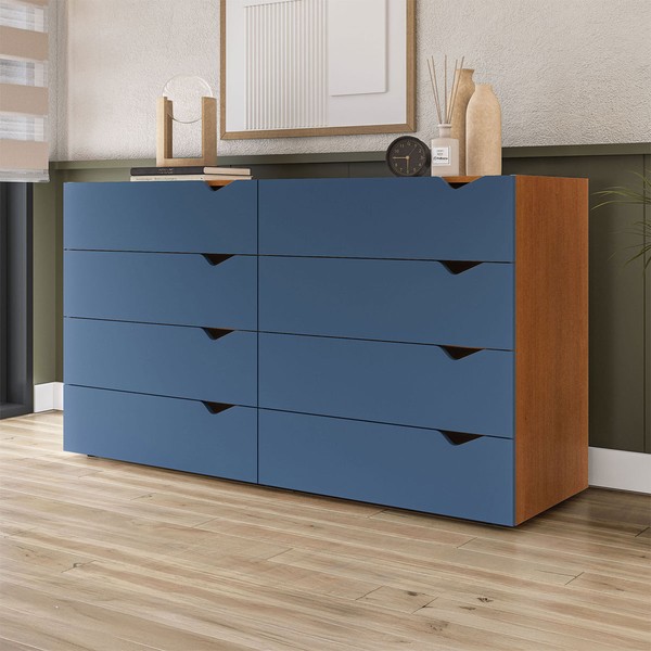 Cômoda Porto 8 Gavetas Freijó/Azul - Politorno