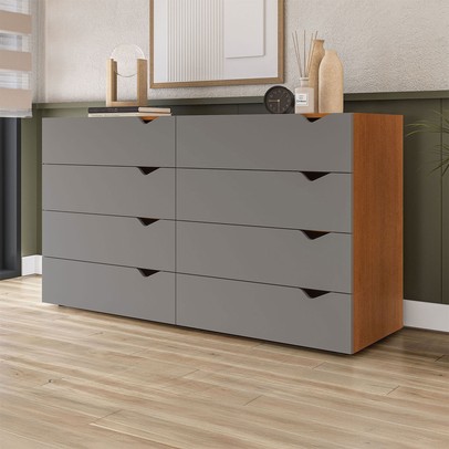 Cômoda Porto 8 Gavetas Freijó/Cinza - Politorno