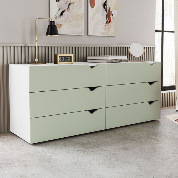 Cômoda Porto 6 Gavetas Branco/Verde - Politorno