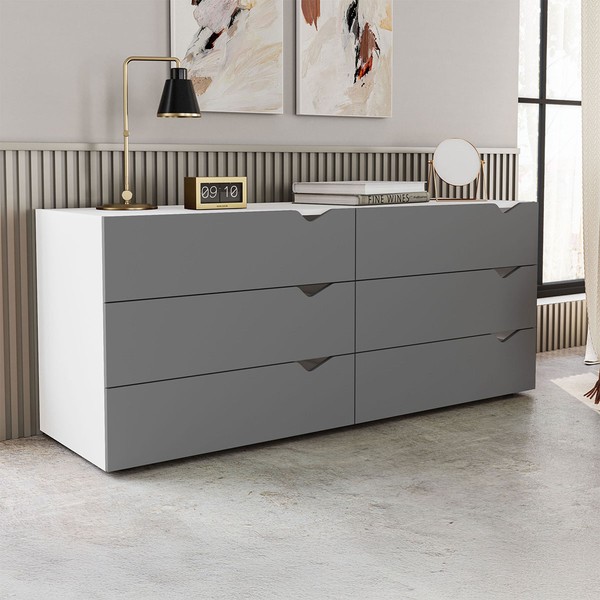 Cômoda Porto 6 Gavetas Branco/Cinza - Politorno