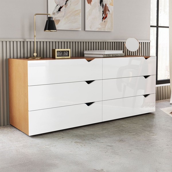 Cômoda Porto 6 Gavetas Freijó/Branco - Politorno