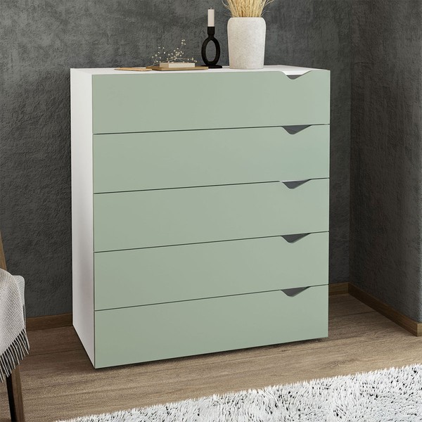 Cômoda Porto 5 Gavetas Branco/Verde - Politorno