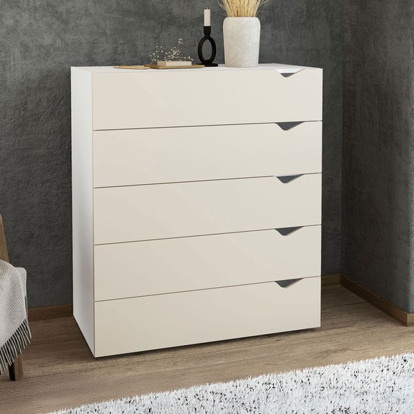 Cômoda Porto 5 Gavetas Branco/Creme - Politorno