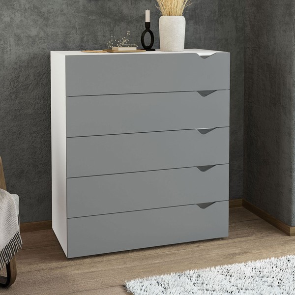 Cômoda Porto 5 Gavetas Branco/Cinza - Politorno