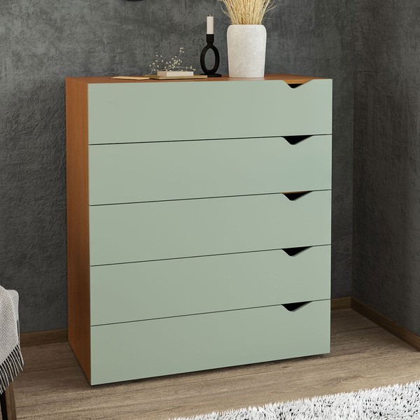Cômoda Porto 5 Gavetas Freijó/Verde - Politorno