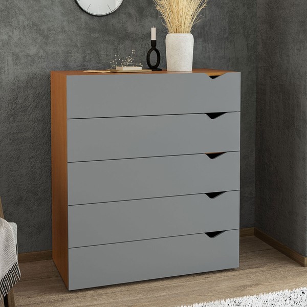 Cômoda Porto 5 Gavetas Freijó/Cinza - Politorno