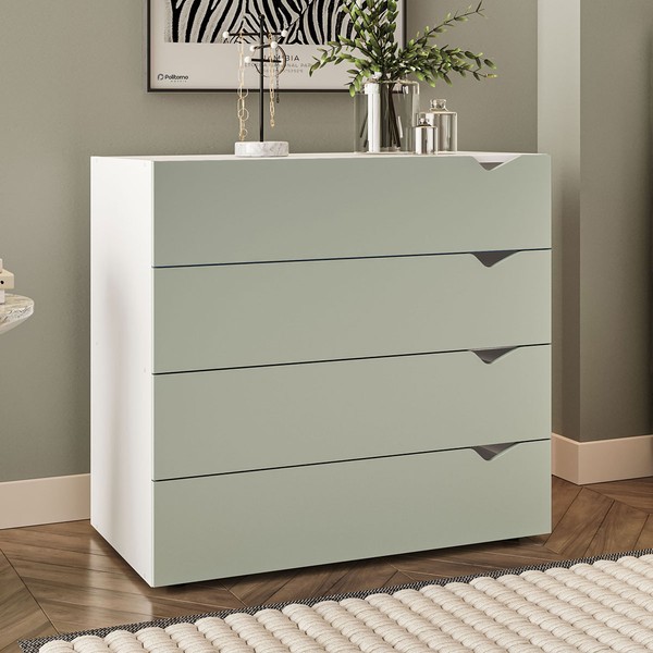 Cômoda Porto 4 Gavetas Branco/Verde - Politorno