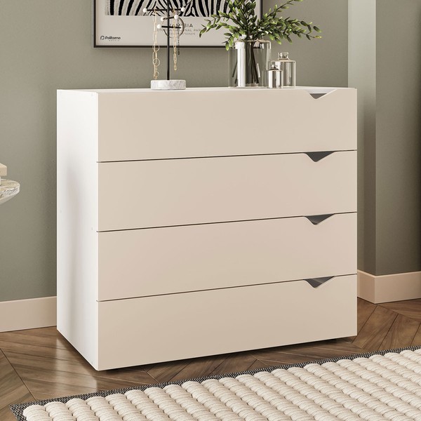 Cômoda Porto 4 Gavetas Branco/Creme - Politorno