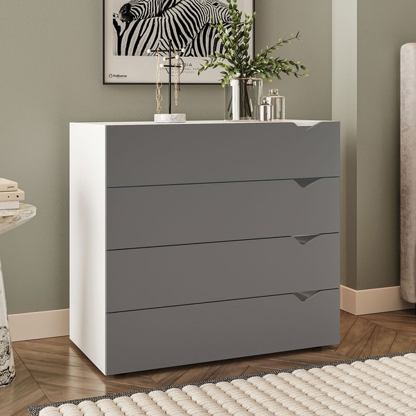 Cômoda Porto 4 Gavetas Branco/Cinza - Politorno