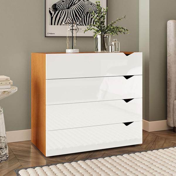 Cômoda Porto 4 Gavetas Freijó/Branco - Politorno