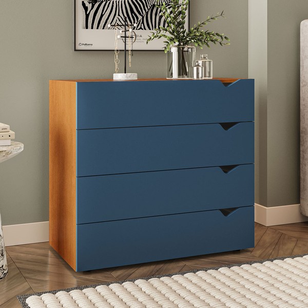 Cômoda Porto 4 Gavetas Freijó/Azul - Politorno