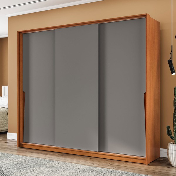 Guarda-Roupa Casal Porto 3 Portas 4 Gavetas Freijó/Cinza - Politorno