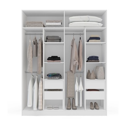 Guarda-Roupa Casal Lisboa 4 Portas 4 Gavetas Branco/Azul - Politorno