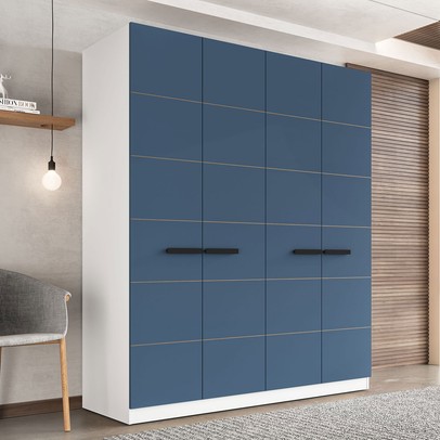 Guarda-Roupa Casal Lisboa 4 Portas 4 Gavetas Branco/Azul - Politorno