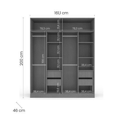 Guarda-Roupa Casal Lisboa 4 Portas 4 Gavetas Branco/Azul - Politorno