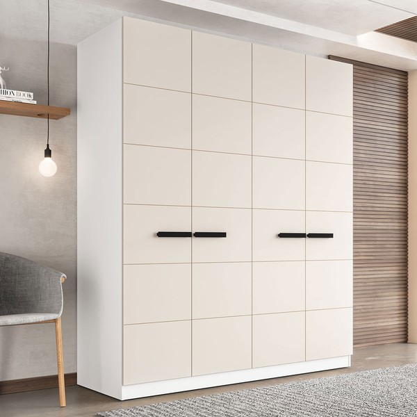 Guarda-Roupa Casal Lisboa 4 Portas 4 Gavetas Branco/Creme - Politorno
