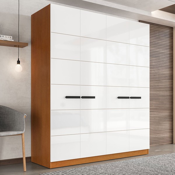 Guarda-Roupa Casal Lisboa 4 Portas 4 Gavetas Freijó/Branco - Politorno