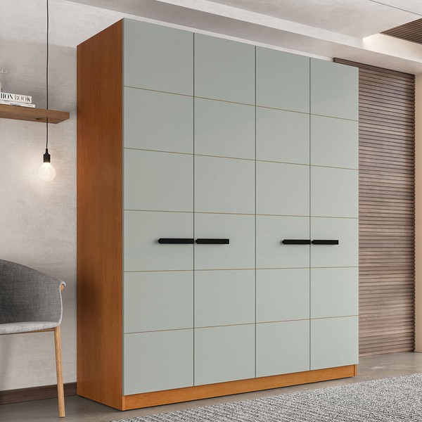 Guarda-Roupa Casal Lisboa 4 Portas 4 Gavetas Freijó/Verde - Politorno