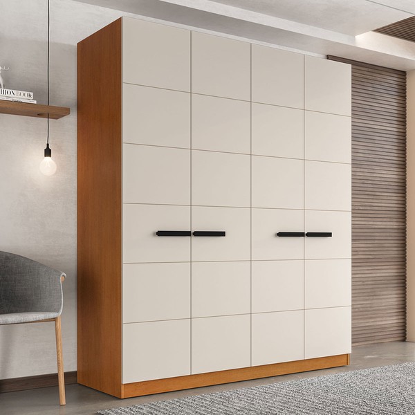 Guarda-Roupa Casal Lisboa 4 Portas 4 Gavetas Freijó/Creme - Politorno