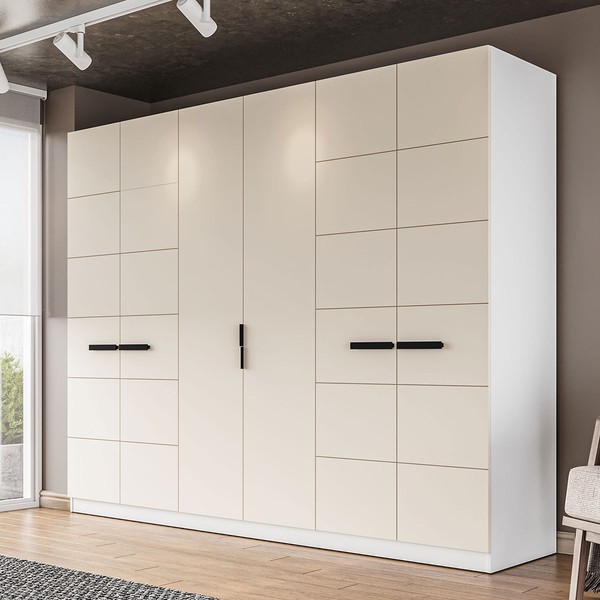 Guarda-Roupa Casal Lisboa 6 Portas 4 Gavetas Branco/Creme - Politorno