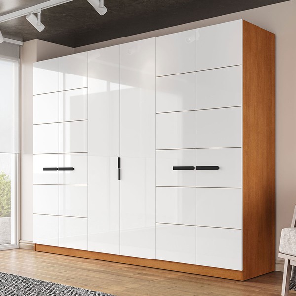 Guarda-Roupa Casal Lisboa 6 Portas 4 Gavetas Freijó/Branco - Politorno