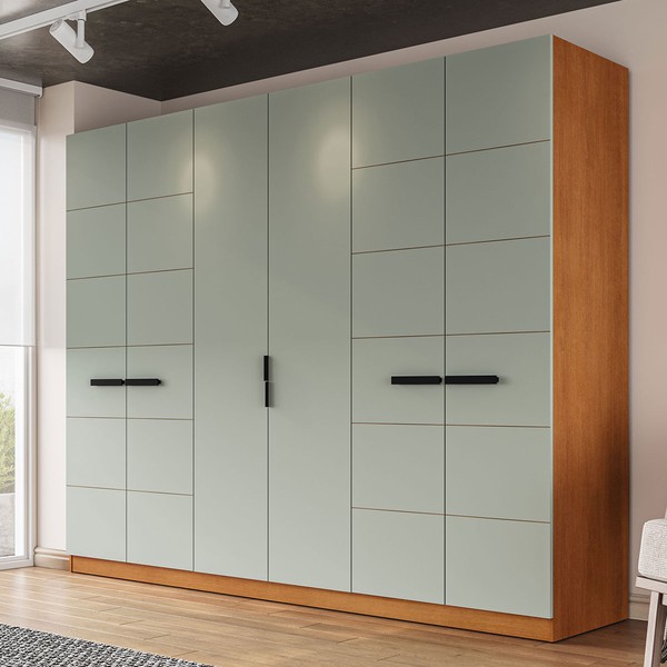 Guarda-Roupa Casal Lisboa 6 Portas 4 Gavetas Freijó/Verde - Politorno