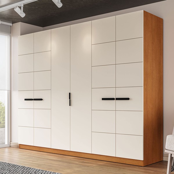 Guarda-Roupa Casal Lisboa 6 Portas 4 Gavetas Freijó/Creme - Politorno