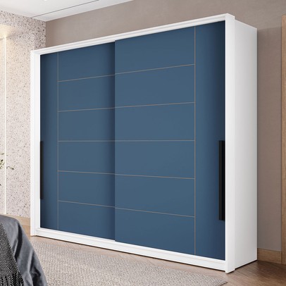 Guarda-Roupa Casal Lisboa 2 Portas 2 Gavetas Branco/Azul - Politorno