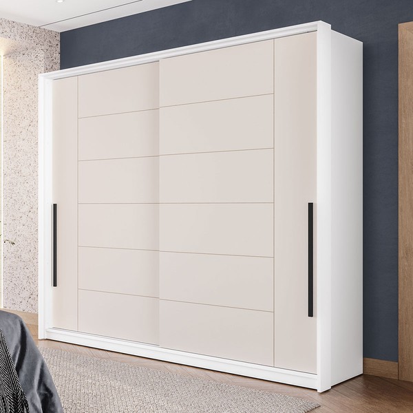 Guarda-Roupa Casal Lisboa 2 Portas 2 Gavetas Branco/Creme - Politorno