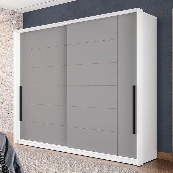 Guarda-Roupa Casal Lisboa 2 Portas 2 Gavetas Branco/Cinza - Politorno